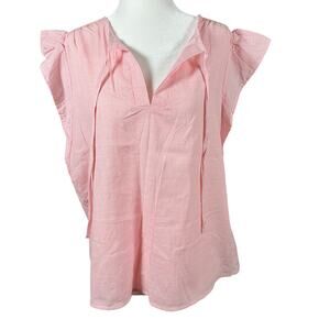 Time and Tru Pink Stripe Flutter Sleeve Blouse Size Medium